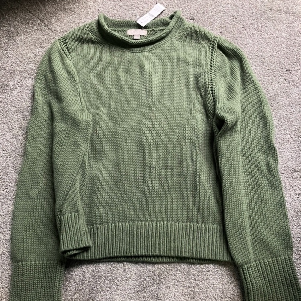 NWT J Crew Rollneck Sweater Women’s in Green XL 100% Cotton preppy